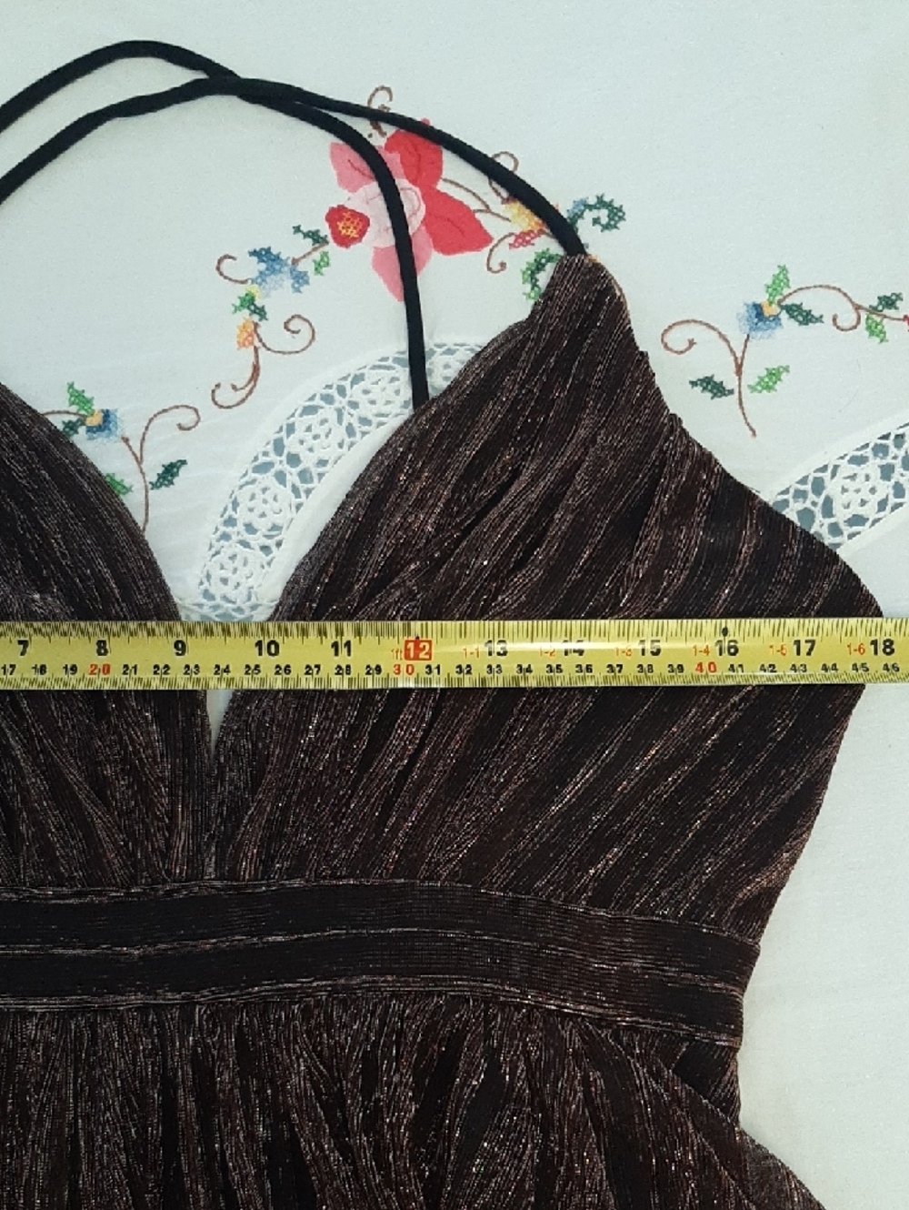 NWTπle chateauπGOLD METALLIC Brown Pleated Plung V-Neck OPEN BACK Maxi Sz M - Picture 9 of 12